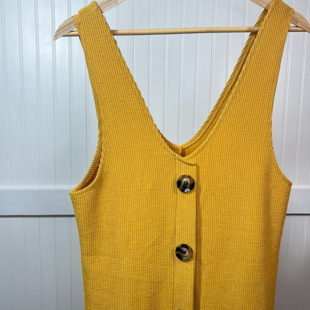 Mustard Yellow Shift Dress Prairie Cottagecore Button Tank Strap Solid NWT Small - Picture 2 of 7
